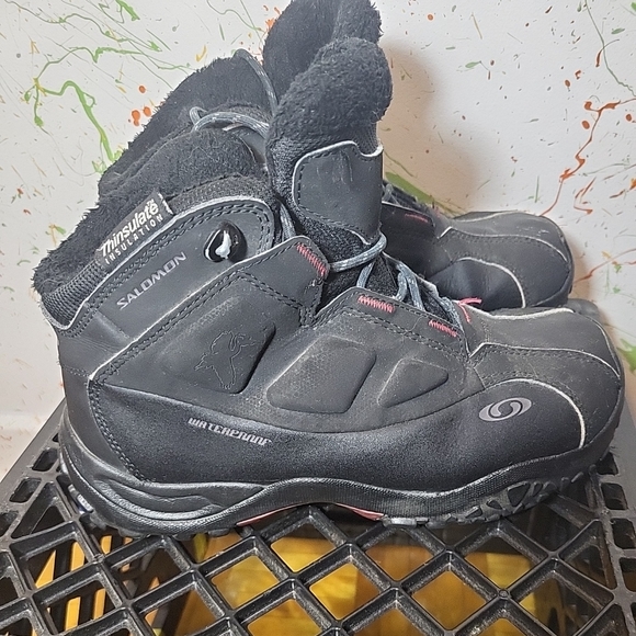 Salomon Black Avo W+ Thinsulate™ Waterproof Winter Boots Wms Sz 7 Lace Up - Picture 1 of 7